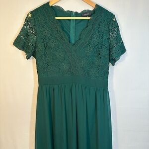 Yikomi Womens Size L Green Lace Bodice Short Sleeve Bridesmaid Dress Fully Lined